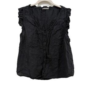 Women's Outerknown Blouse Top Size Medium M‎ Black Shirt Top Ruffled